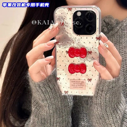 3D Bow Knot iPhone Case – Polka Dot Glitter Hard Cover