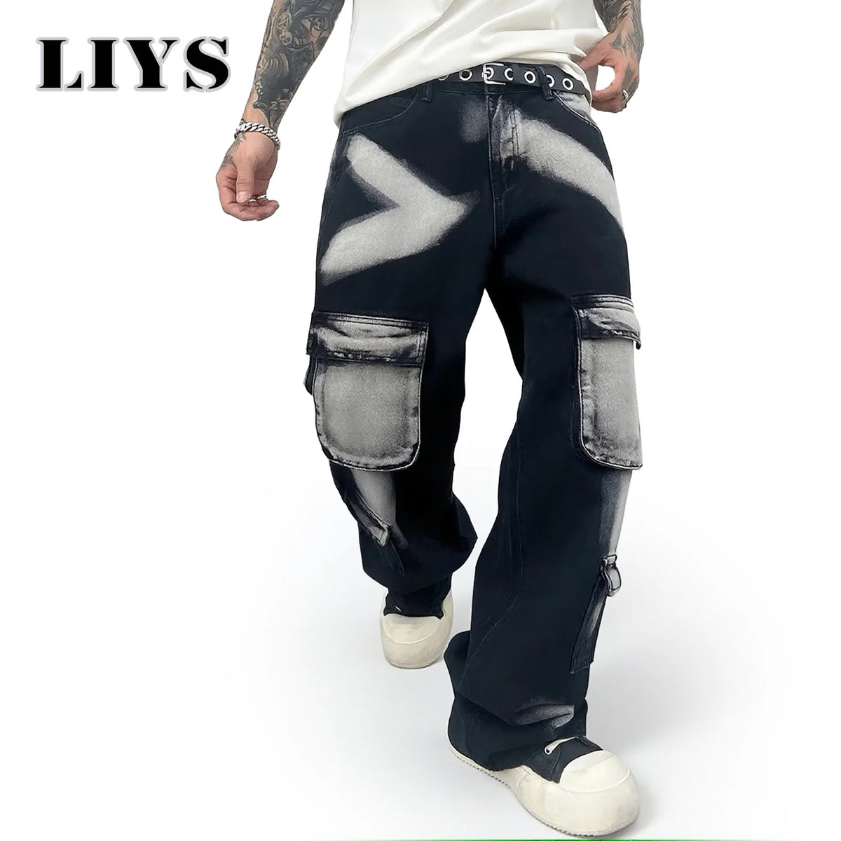 Tie-Dye Wide Leg Cargo Jeans – Men's Streetwear Hip Hop Pants