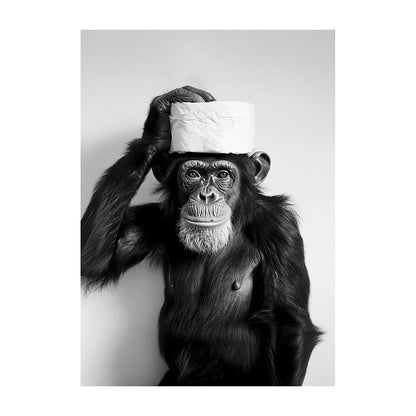 Funny Bathroom Wall Art Poster – Black & White Animal Toilet Paper Print