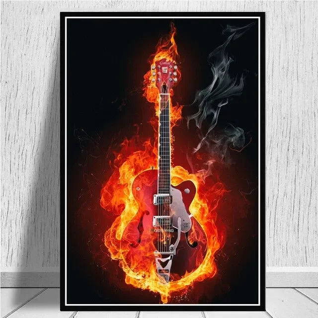 Electric Guitar on Fire Wall Art Print – Music Poster