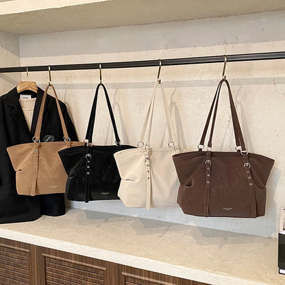 Korean Large Capacity Tote Bag Women Suede