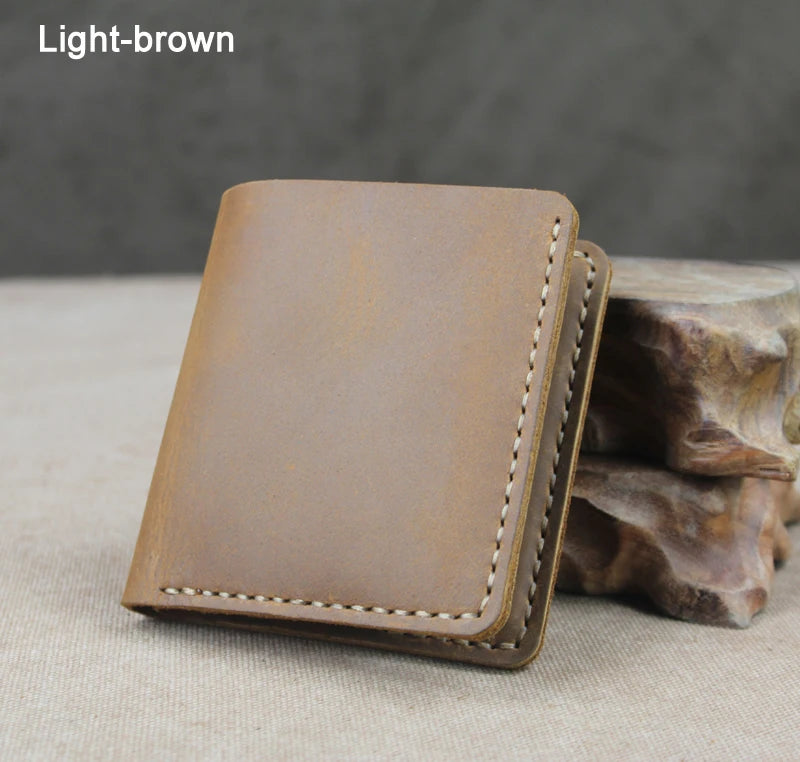 Handmade Crazy Horse Leather Bifold Wallet for Men