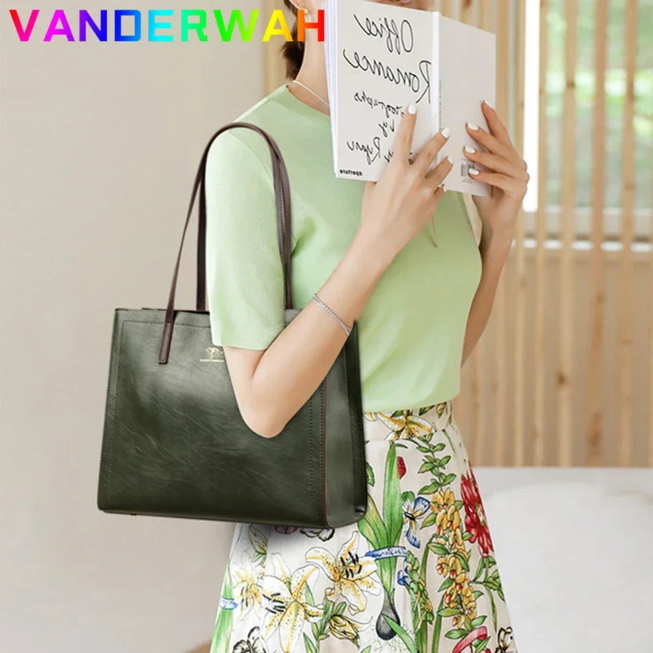 Vintage Leather Tote Bag – Large Capacity Top-Handle