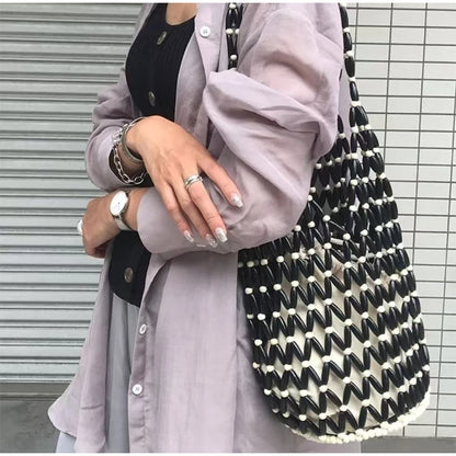 Summer Handmade Beaded Shoulder Bag Hollow-out Wooden