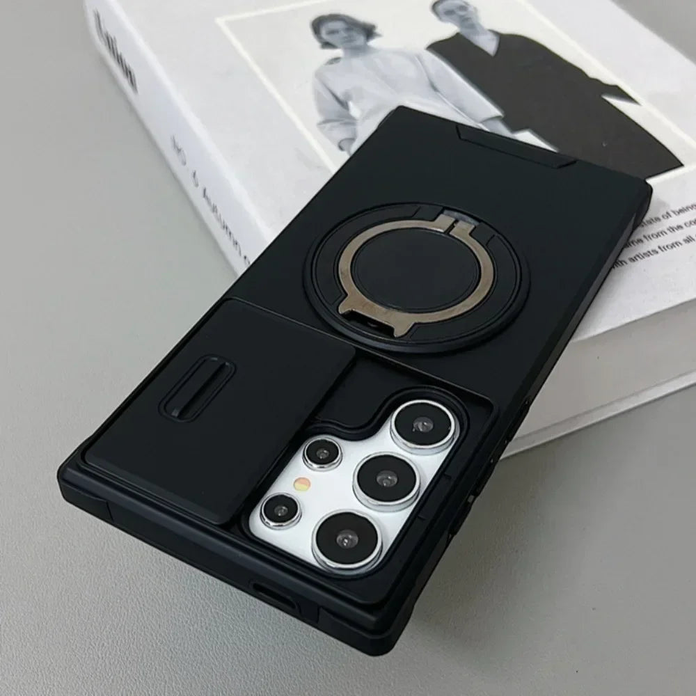 Slide Camera Cover Magnetic Ring Stand Samsung Case