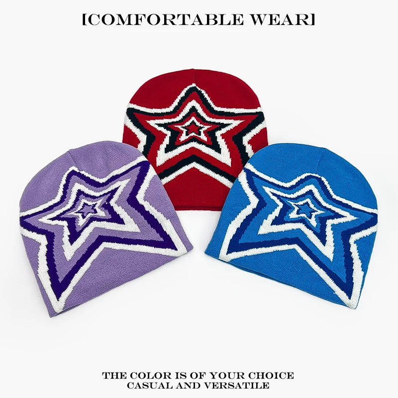 Star Knit Beanie Hat – Color Block Y2K Unisex