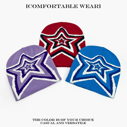 Star Knit Beanie Hat – Color Block Y2K Unisex