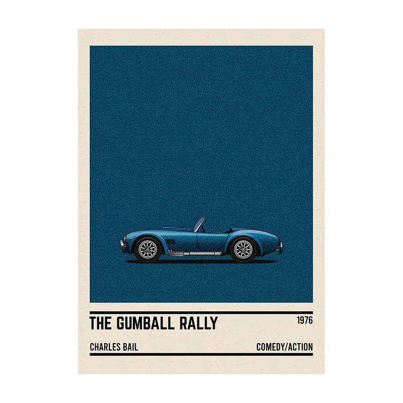 Movie Car Minimalist Poster Wall Art Print | Classic Film Decor