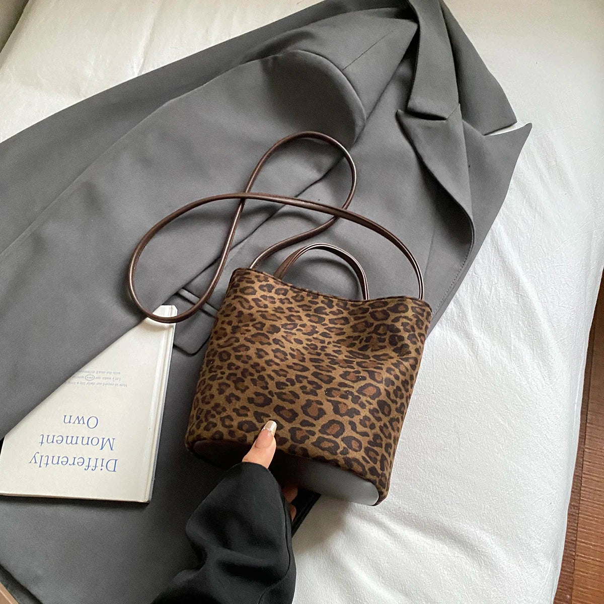 Leopard Print Crossbody Bag – Women's Suede Shoulder Handbag