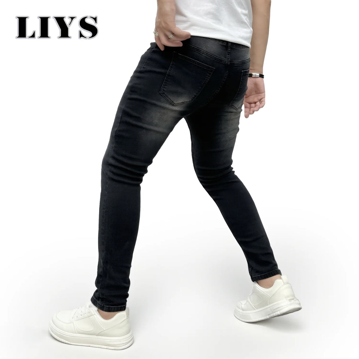Men's Skinny Jeans – Black Faded Stretch Denim