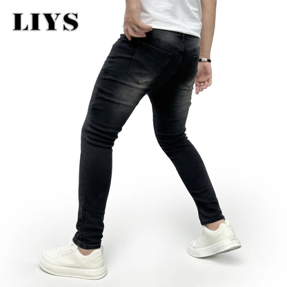 Men's Skinny Jeans – Black Faded Stretch Denim