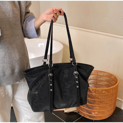 Korean Large Capacity Tote Bag Women Suede