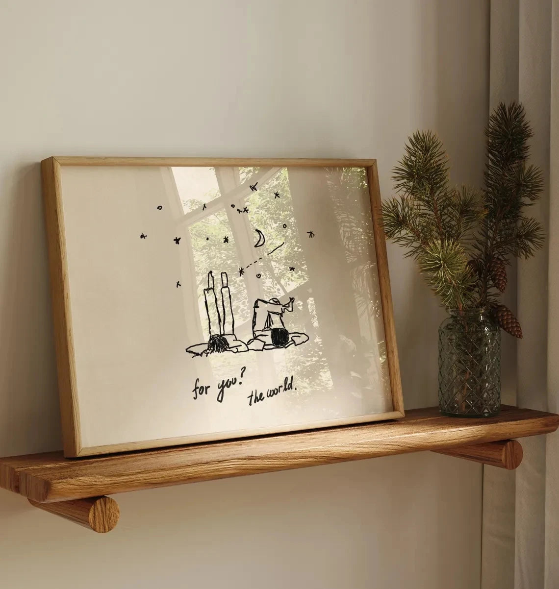 Minimalist Couple Wall Art Print – For You The World Poster