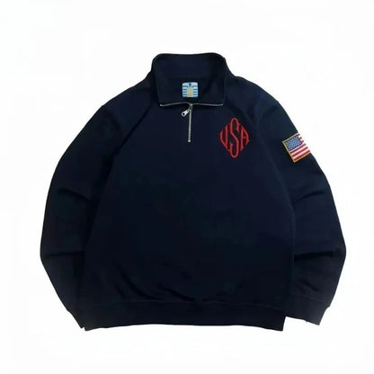 Men's Quarter-Zip Sweatshirt USA Embroidered Patch – Harajuku Y2K Vintage Pullover