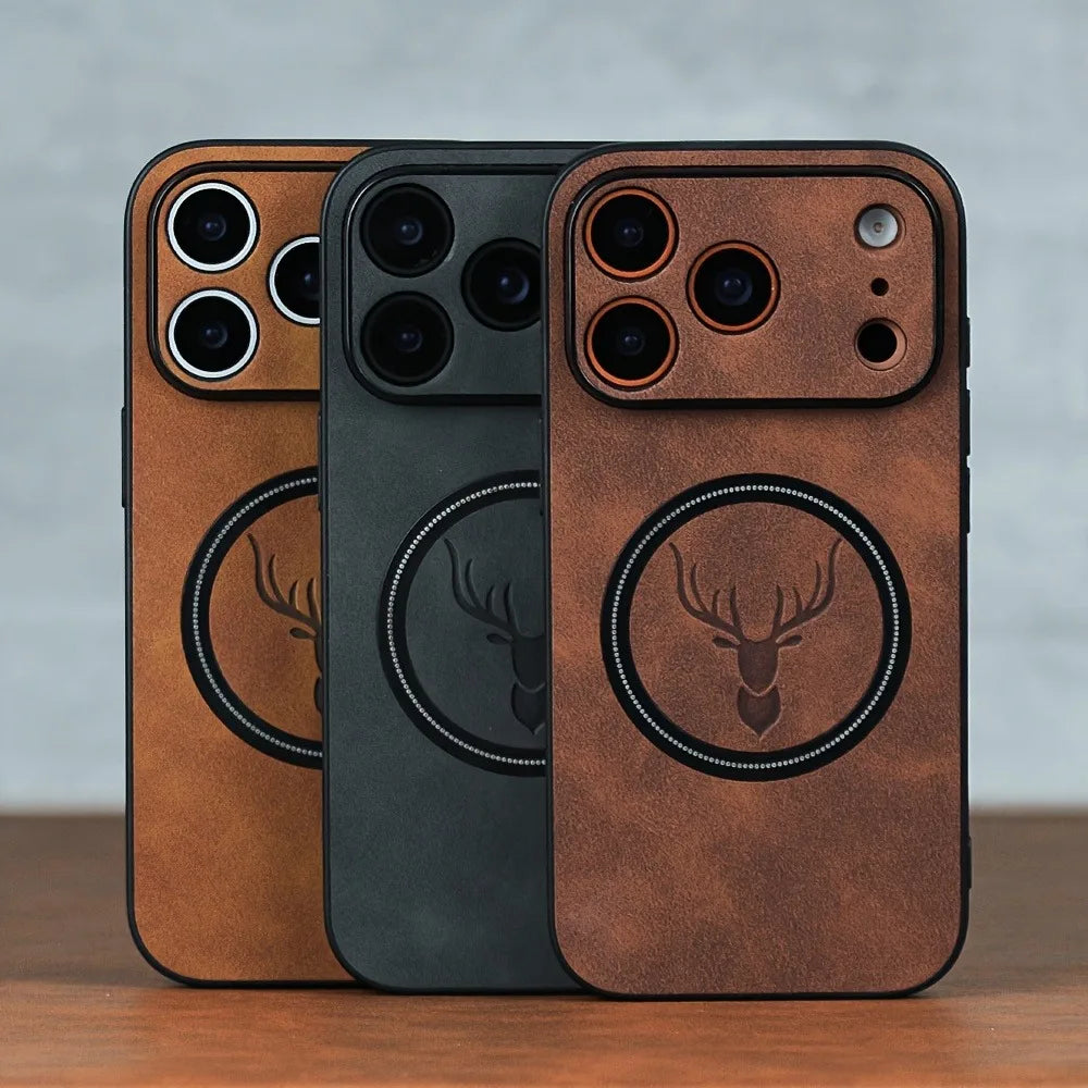 Magnetic Deer Head Leather iPhone Case – MagSafe Compatible
