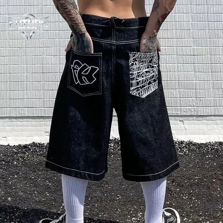 Men's Loose Fit Denim Shorts – Streetwear Graphic Pockets