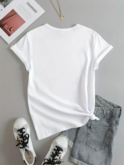 Cat Print Women's T-Shirt – Casual Short Sleeve Crew Neck Top