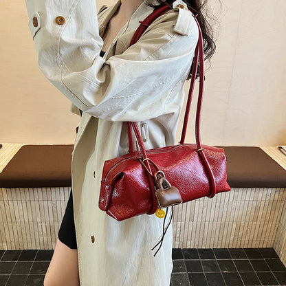 Women's Crinkled Faux Leather Cylinder Shoulder Bag