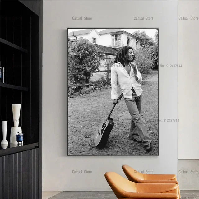 Bob Marley Black & White Canvas Wall Art Print – Music Legend Poster