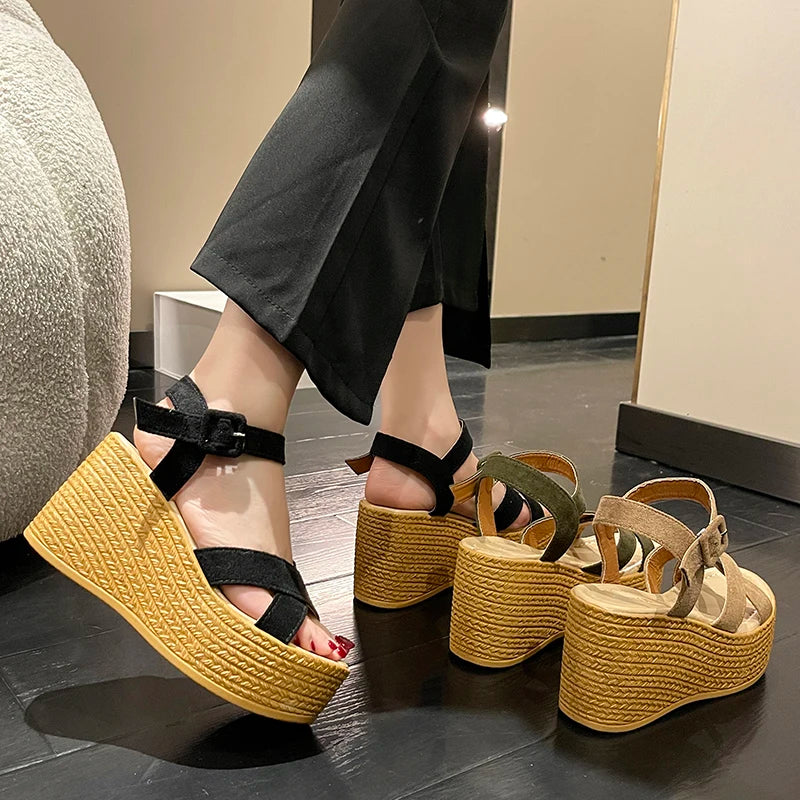 Women's Platform Wedge Sandals – Peep Toe Ankle Buckle Summer Shoes