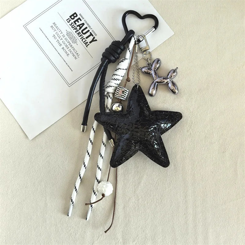 Fashion Leopard Starfish Keychain Cute Balloon Dog Leather Charm Women Maximalist Bag