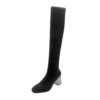 Women's Over-the-Knee Knit Boots – Elastic Block Heel