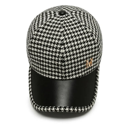 Houndstooth Baseball Cap – Warm Windproof Adjustable Hat