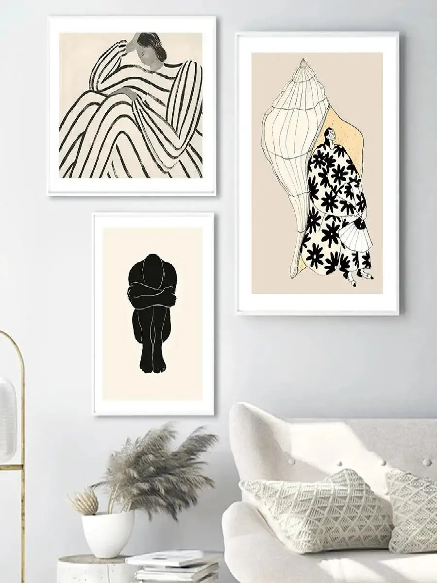 Boho Line Art Abstract Figure Canvas Poster – Minimalist Wall Art