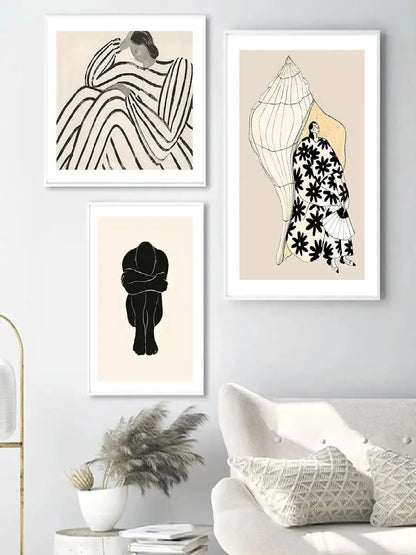 Boho Line Art Abstract Figure Canvas Poster – Minimalist Wall Art