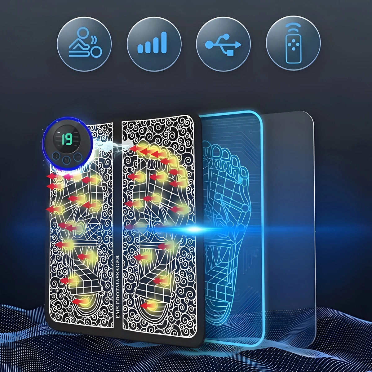 Electric Foot Massager Pad 8 Modes 19 Levels