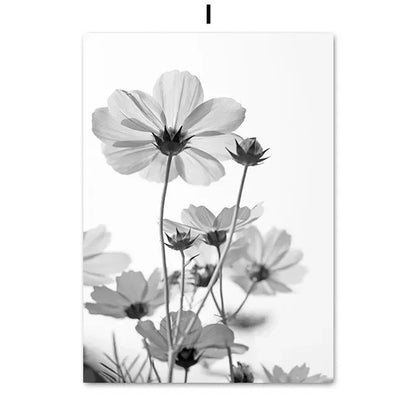 Black & White Floral Wall Art Print – Dandelion & Butterfly Poster