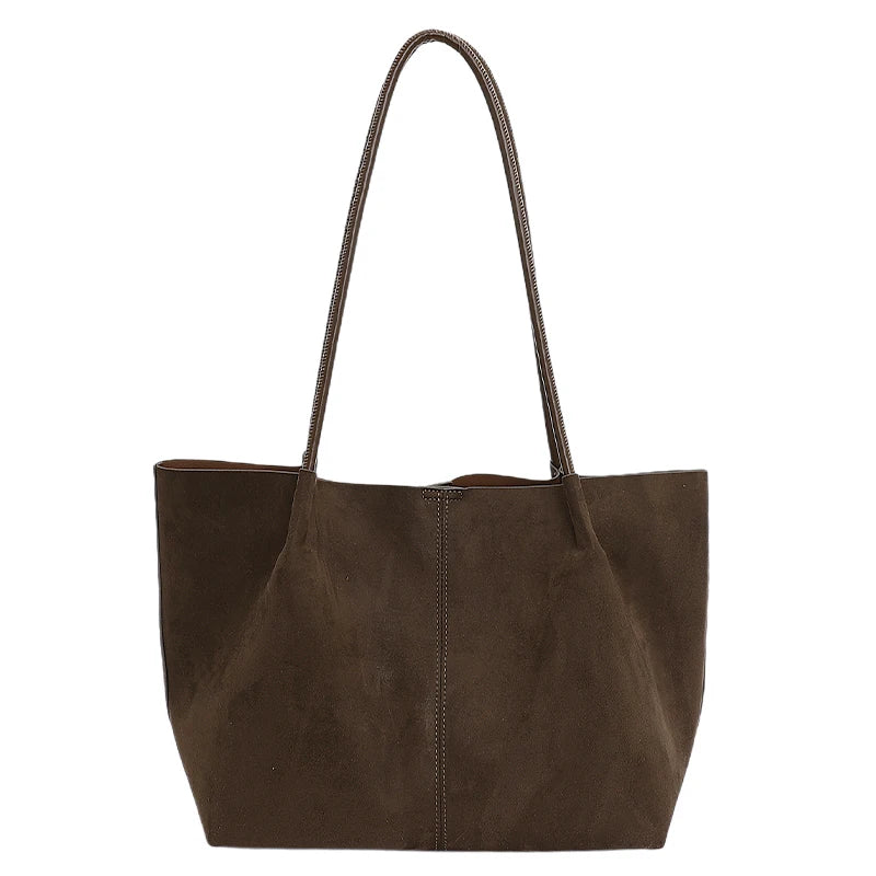 Faux Suede Large Tote Shoulder Bag for Women – Retro Soft Luxury