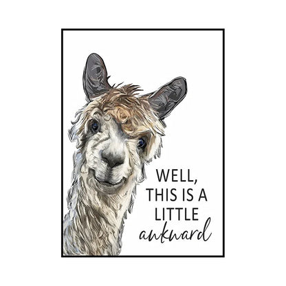 Funny Animal Bathroom Wall Art Poster – Cow, Donkey, Llama, Goat Print