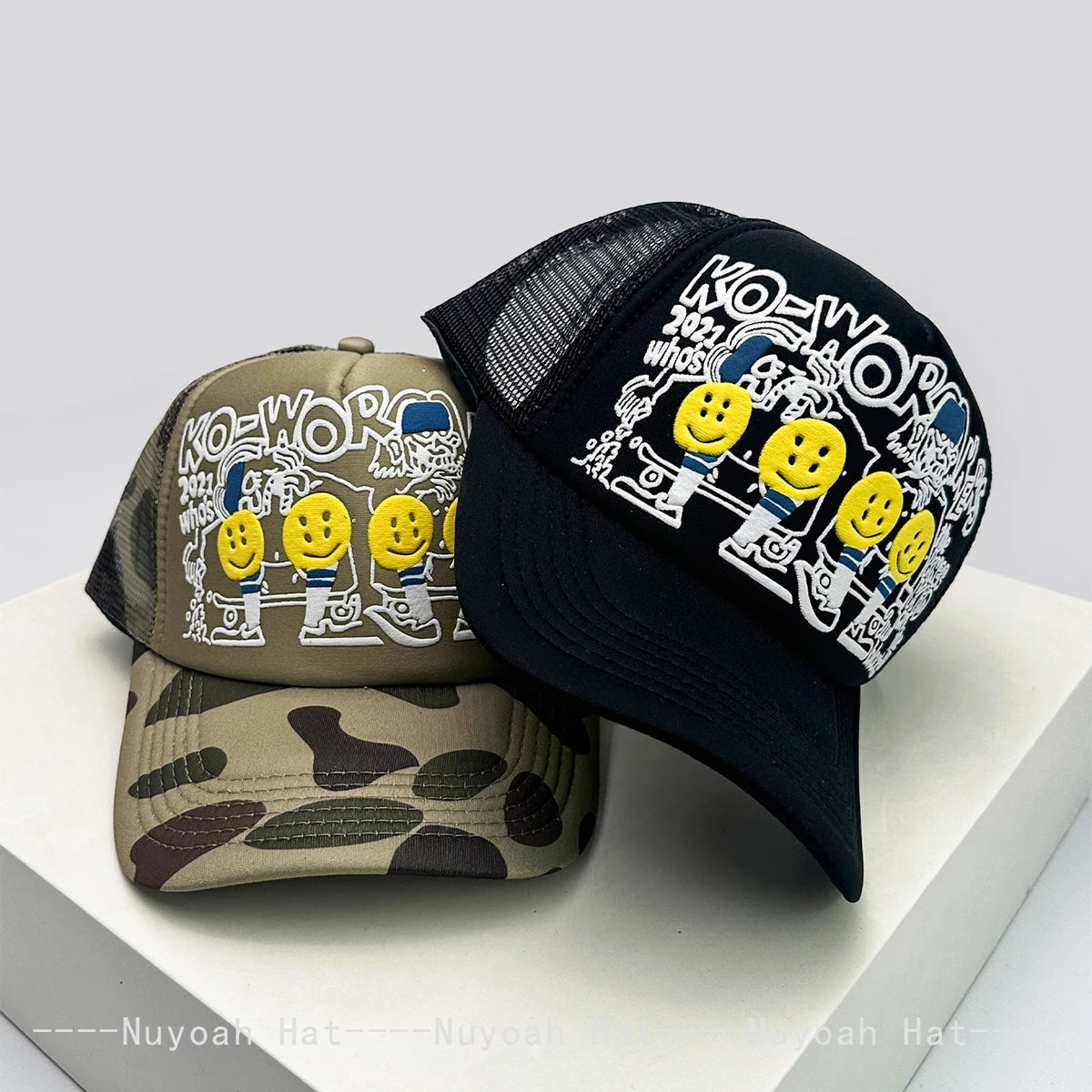 Smiley Face Trucker Cap – 3D Embroidered Hip Hop Baseball Hat
