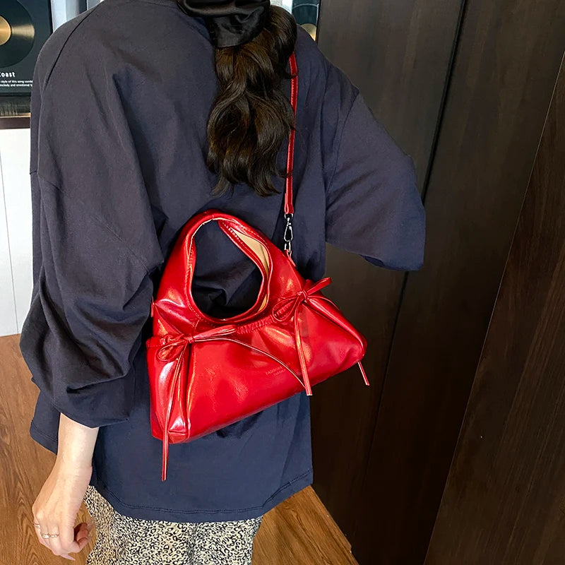 Bow Ruched Crossbody Shoulder Bag for Women