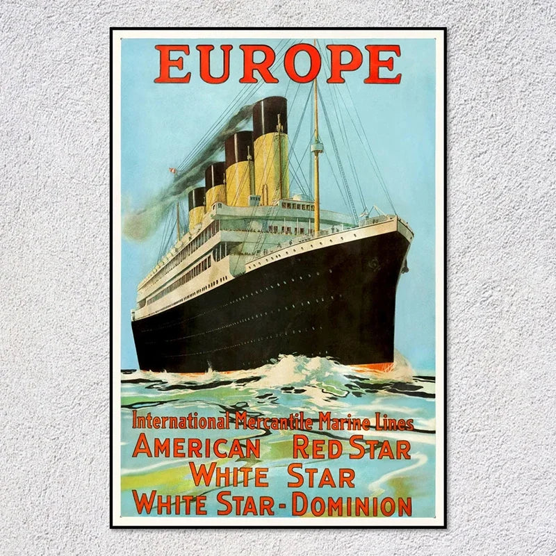 Vintage Travel Ship Poster – Blue Star Line Retro Ocean Liner Wall Art Unframed