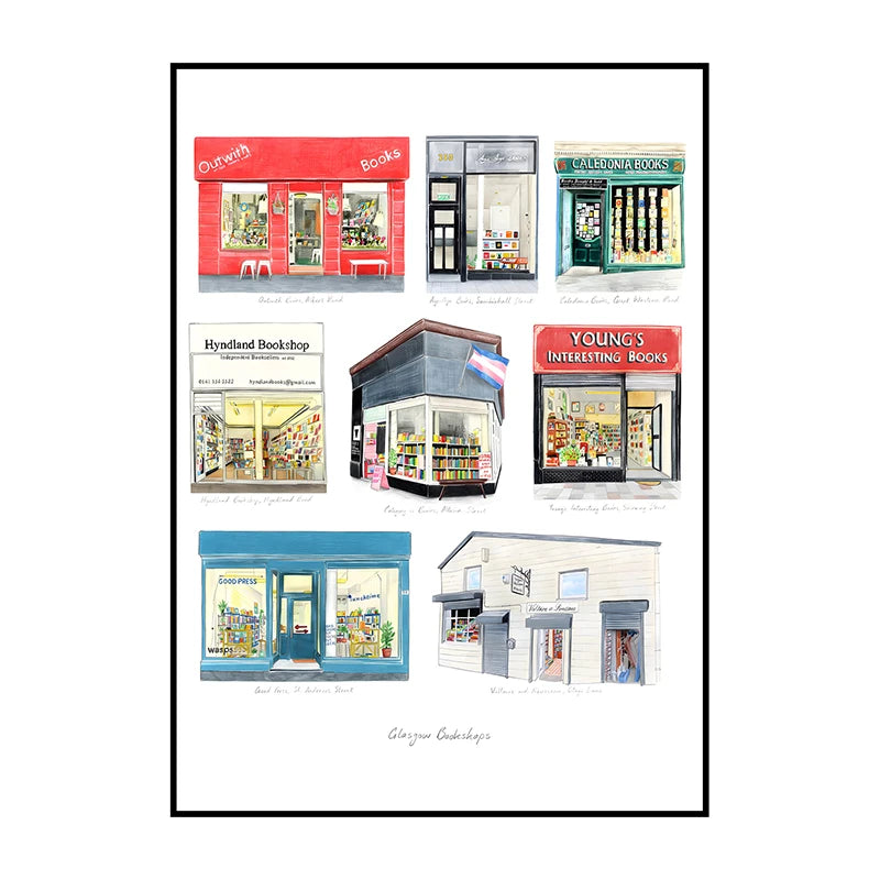Glasgow Bookshops Wall Art Poster – Watercolor Illustrated Print
