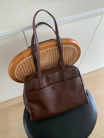 Retro Coffee Shoulder Bags Wallet Women Pu Leather Soft Bagutte Bag
