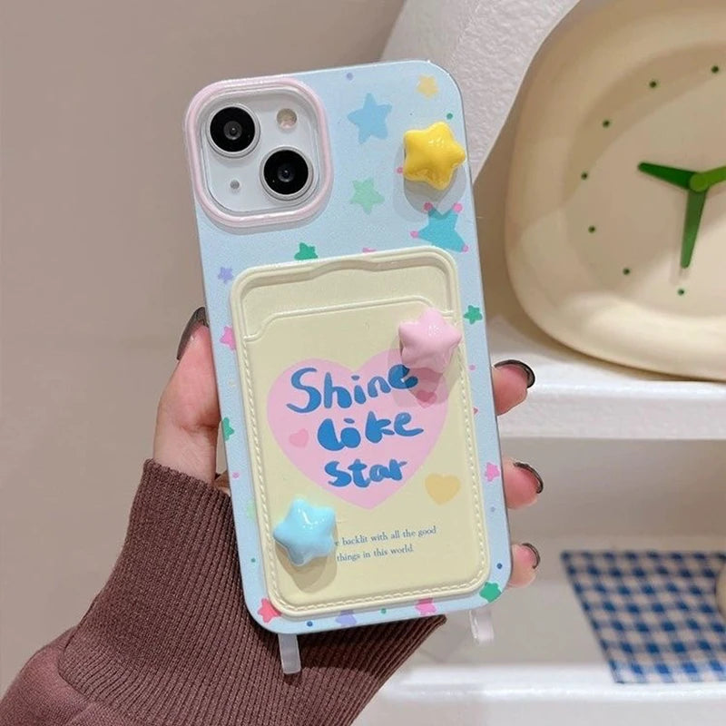 3D Heart iPhone Case with Card Holder & Crossbody Strap