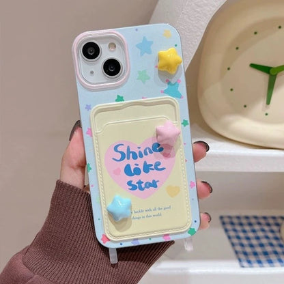 3D Heart iPhone Case with Card Holder & Crossbody Strap