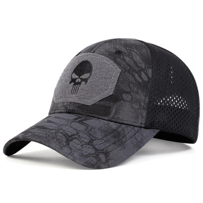 Skull Embroidered Tactical Baseball Cap – Breathable Mesh