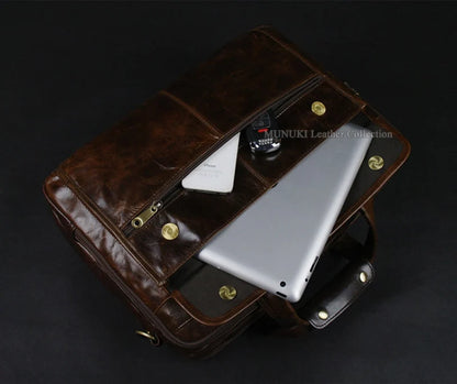Full Grain Leather Men's Briefcase – 15" Laptop Portfolio Bag