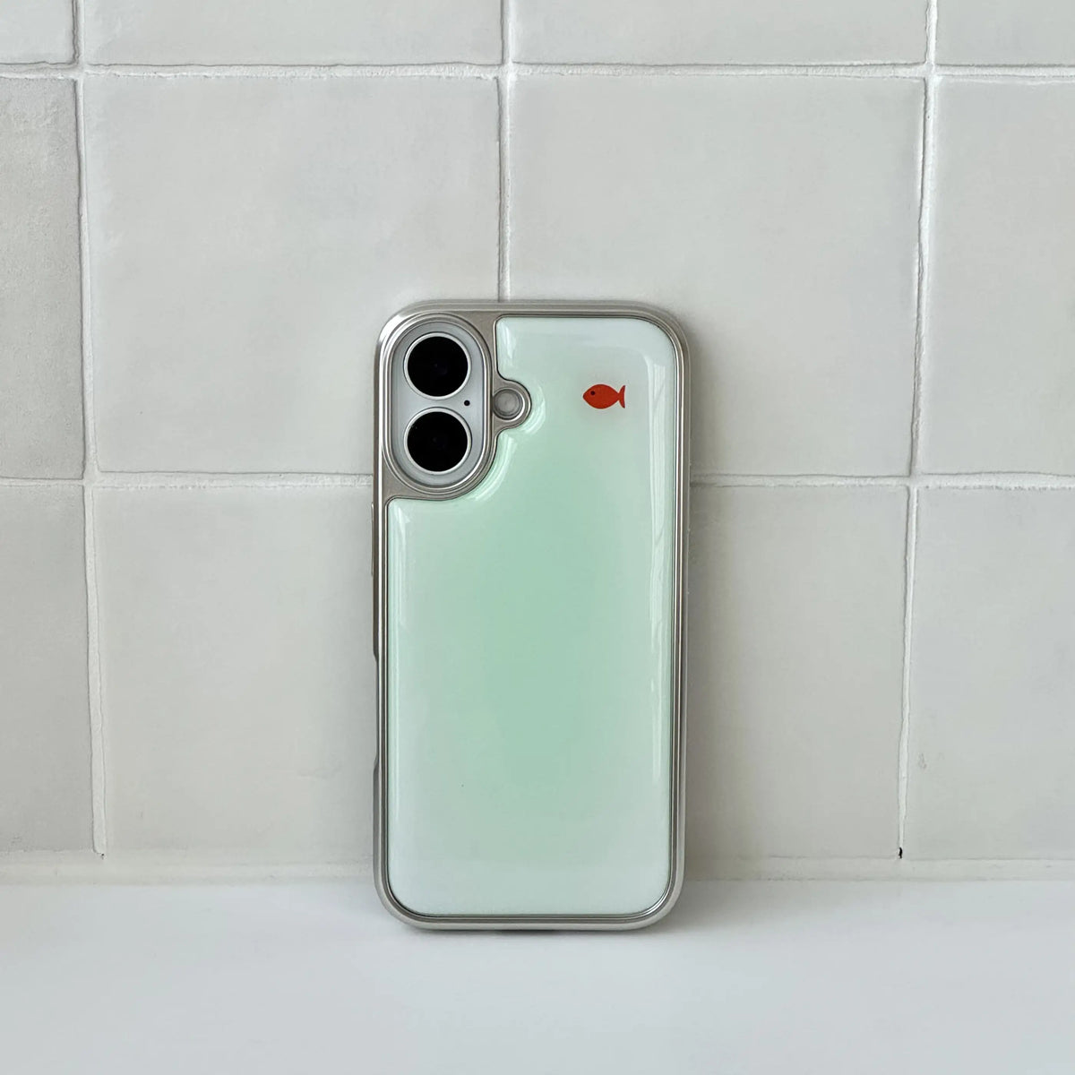 Mint Goldfish iPhone Case – Cute Silver Edge Design