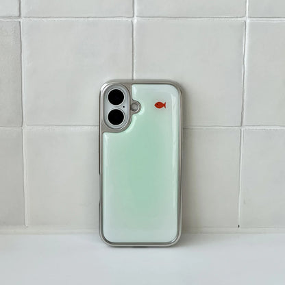 Mint Goldfish iPhone Case – Cute Silver Edge Design