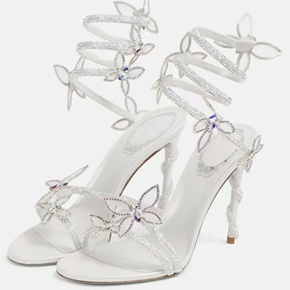 Eilyken Crystal Butterfly Wrap Ankle Strap Stiletto Sandals – Women's Open Toe Heels