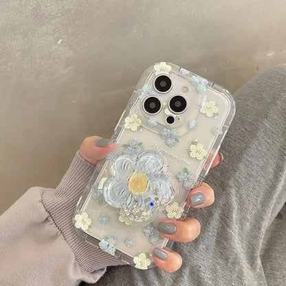 Flower Quicksand Grip Phone Case with Pop Holder – Clear Floral TPU Cover