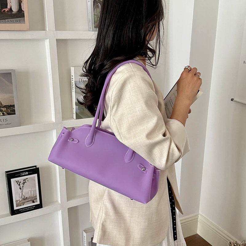 PVC Shoulder Bag for Women – Solid Color Mini Tote Handbag