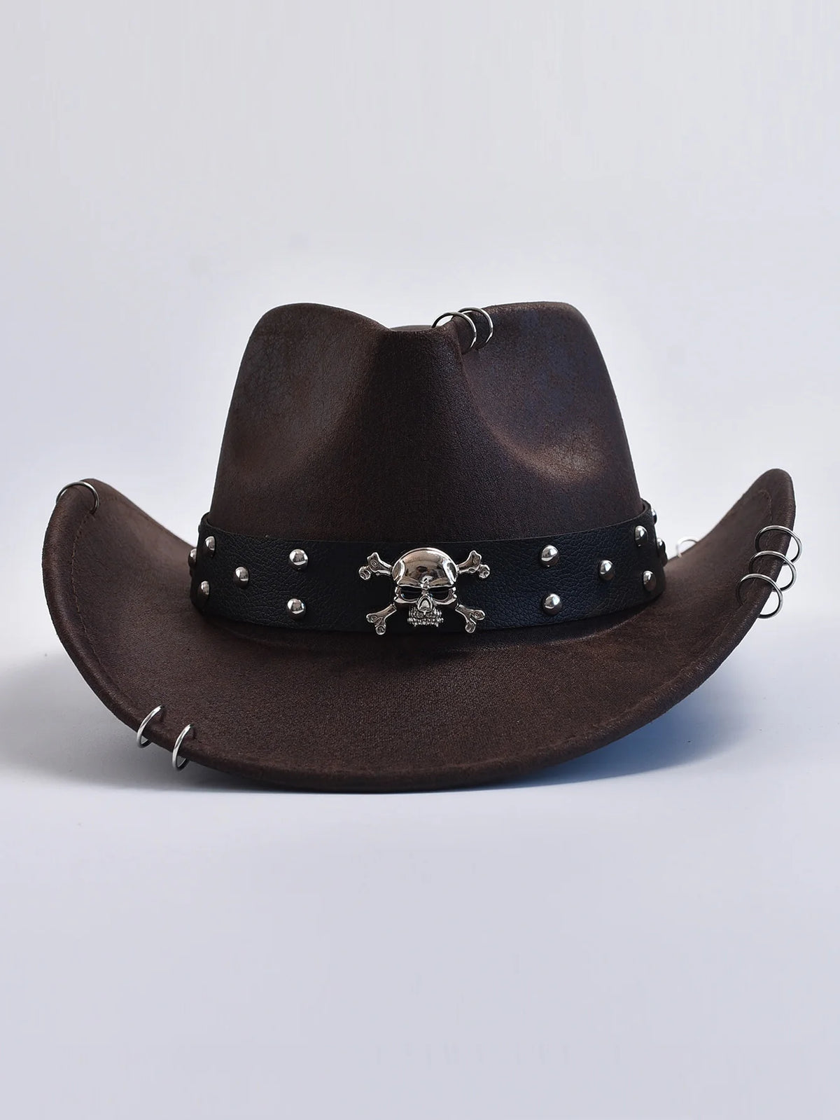 Faux Leather Western Cowboy Hat – Skull Band, Men & Women