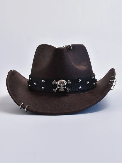 Faux Leather Western Cowboy Hat – Skull Band, Men & Women