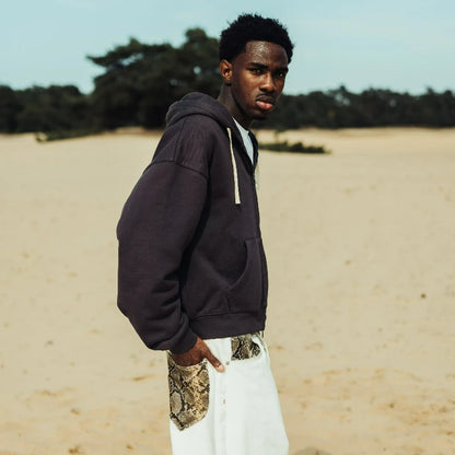 Men's Oversized Wolf Embroidery Zip-Up Hoodie | Heavyweight Fleece